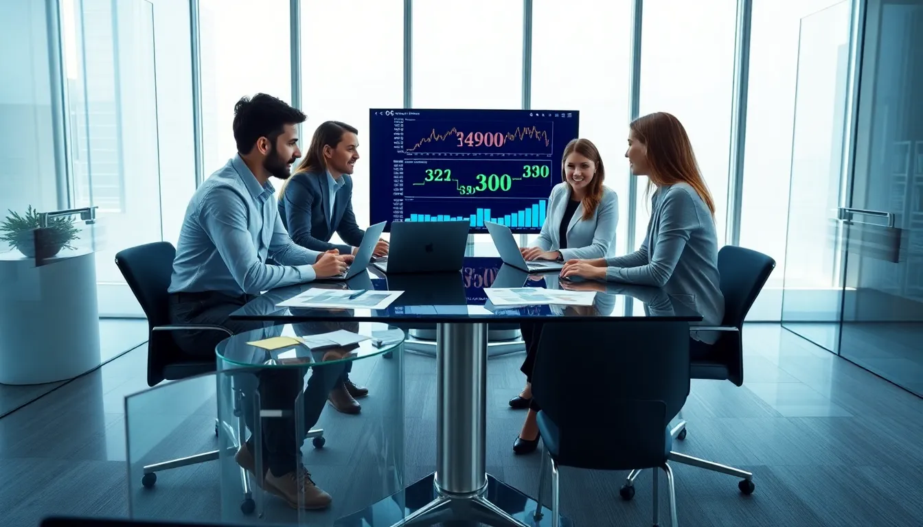 diverse team of data scientists in a modern office meeting.